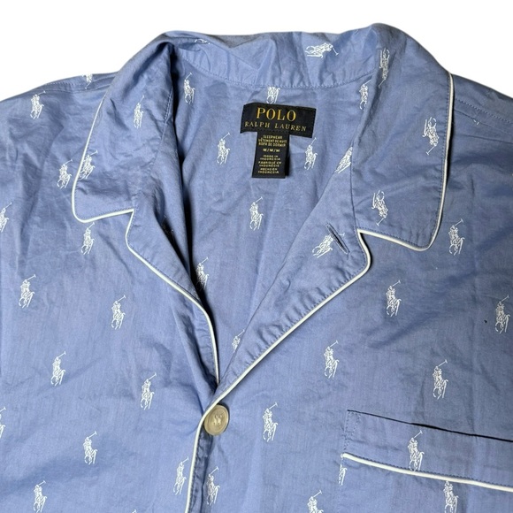 Blue Long Sleeve Shirt with White Logo Pattern - Picture 3 of 4